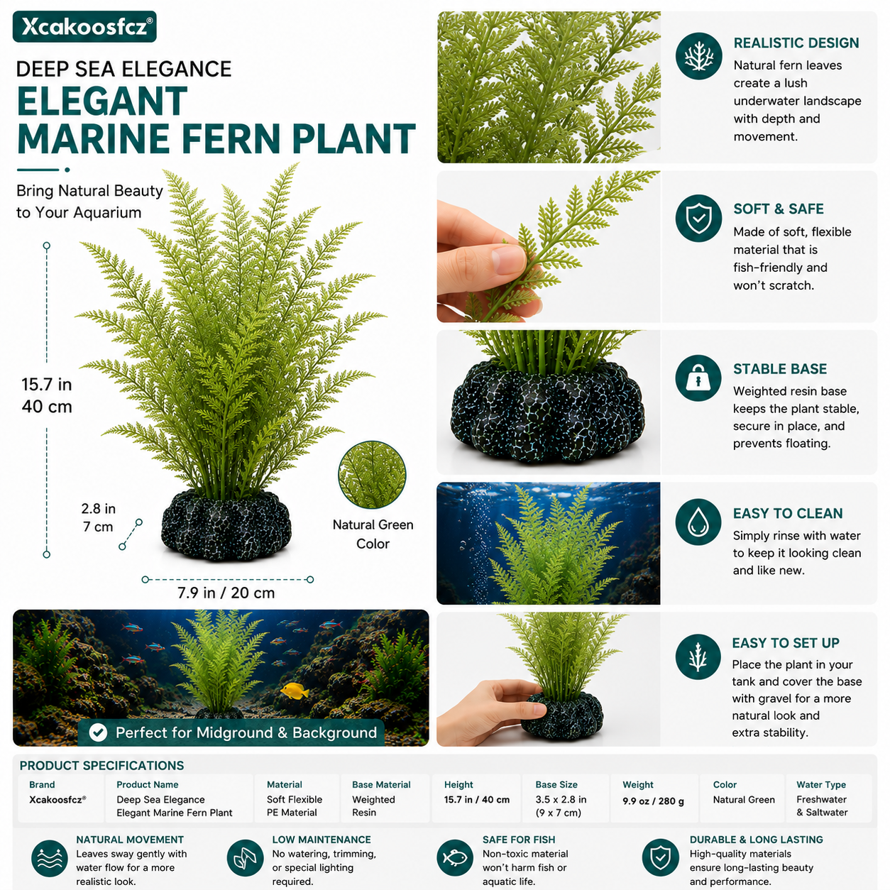 Xcakoosfcz® Deep Sea Elegance Elegant Marine Fern Plant
