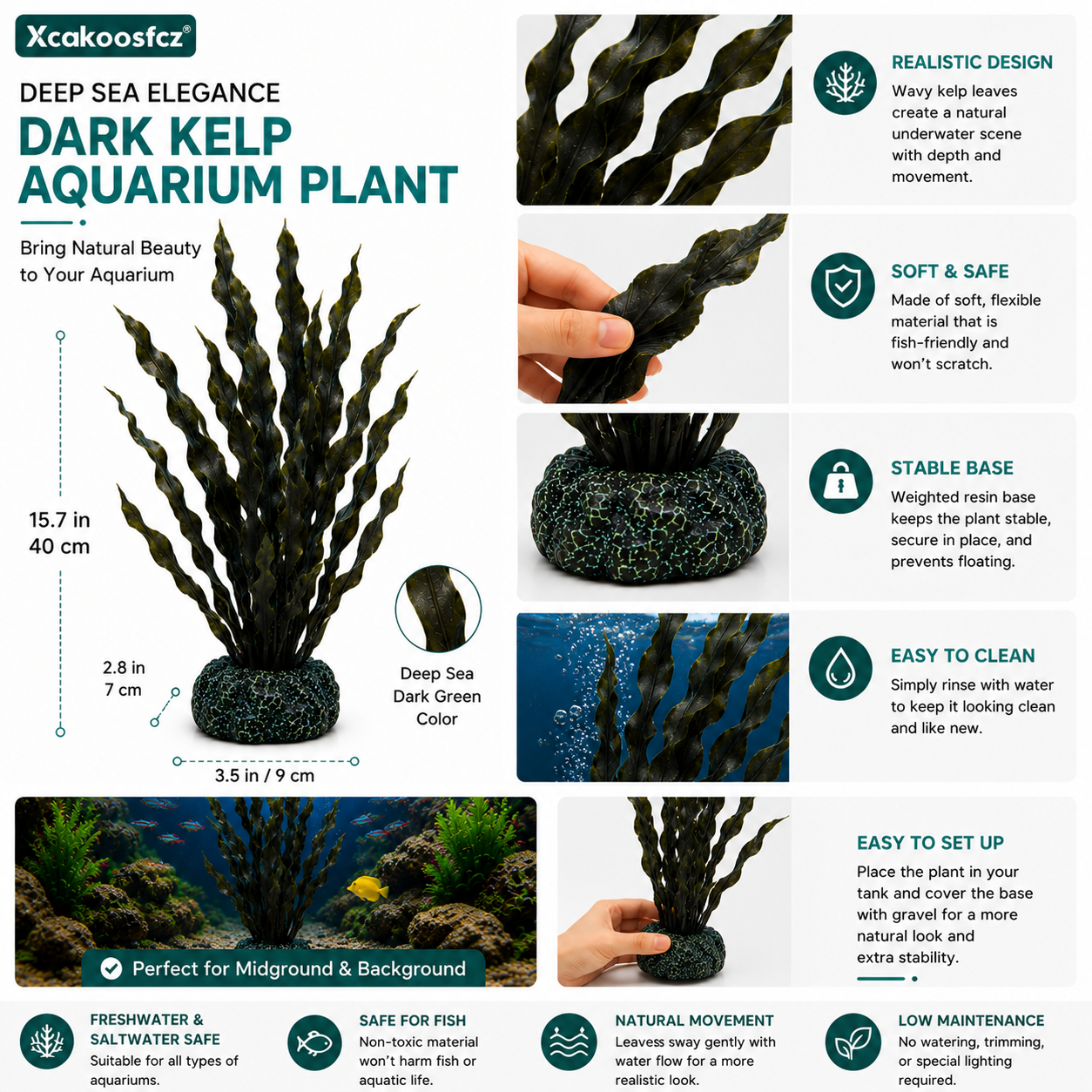 Xcakoosfcz® Deep Sea Elegance Dark Kelp Aquarium Plant