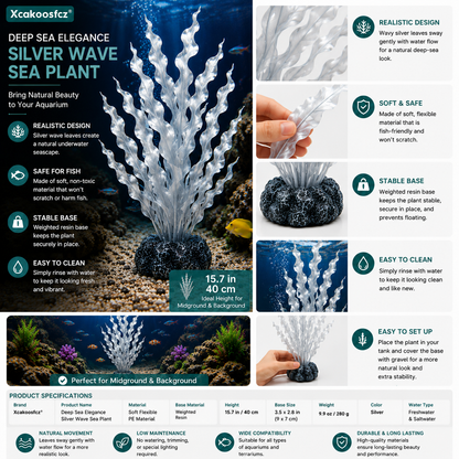 Xcakoosfcz® Deep Sea Elegance Silver Wave Sea Plant