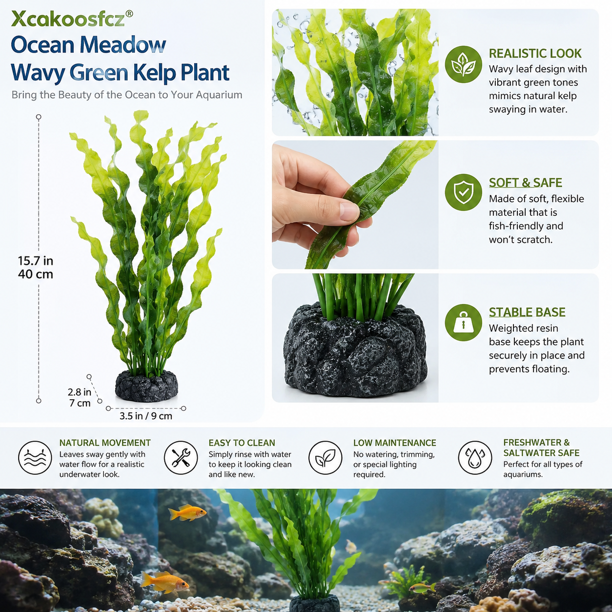 Xcakoosfcz® Ocean Meadow Wavy Green Kelp Plant