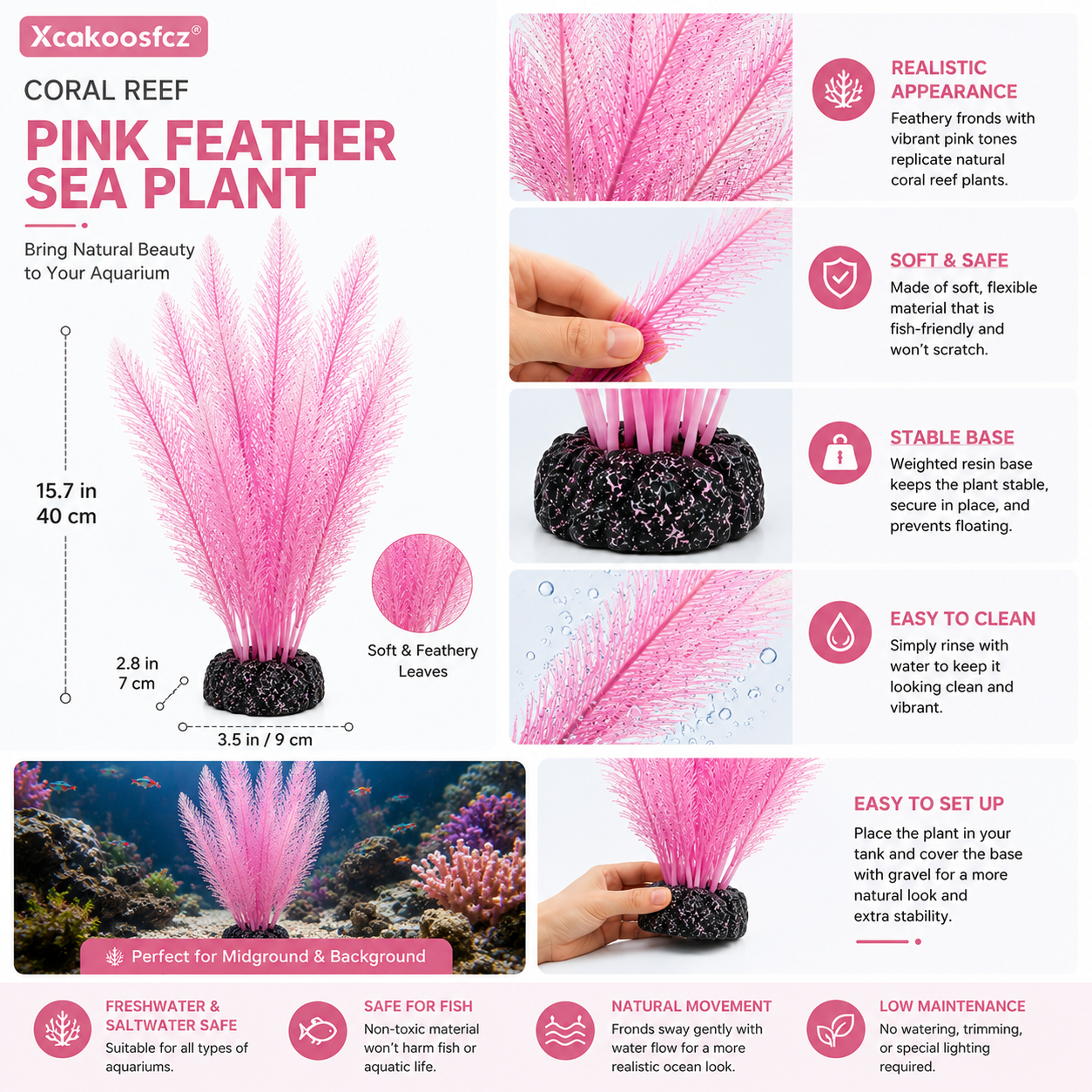 Xcakoosfcz® Coral Reef Pink Feather Sea Plant