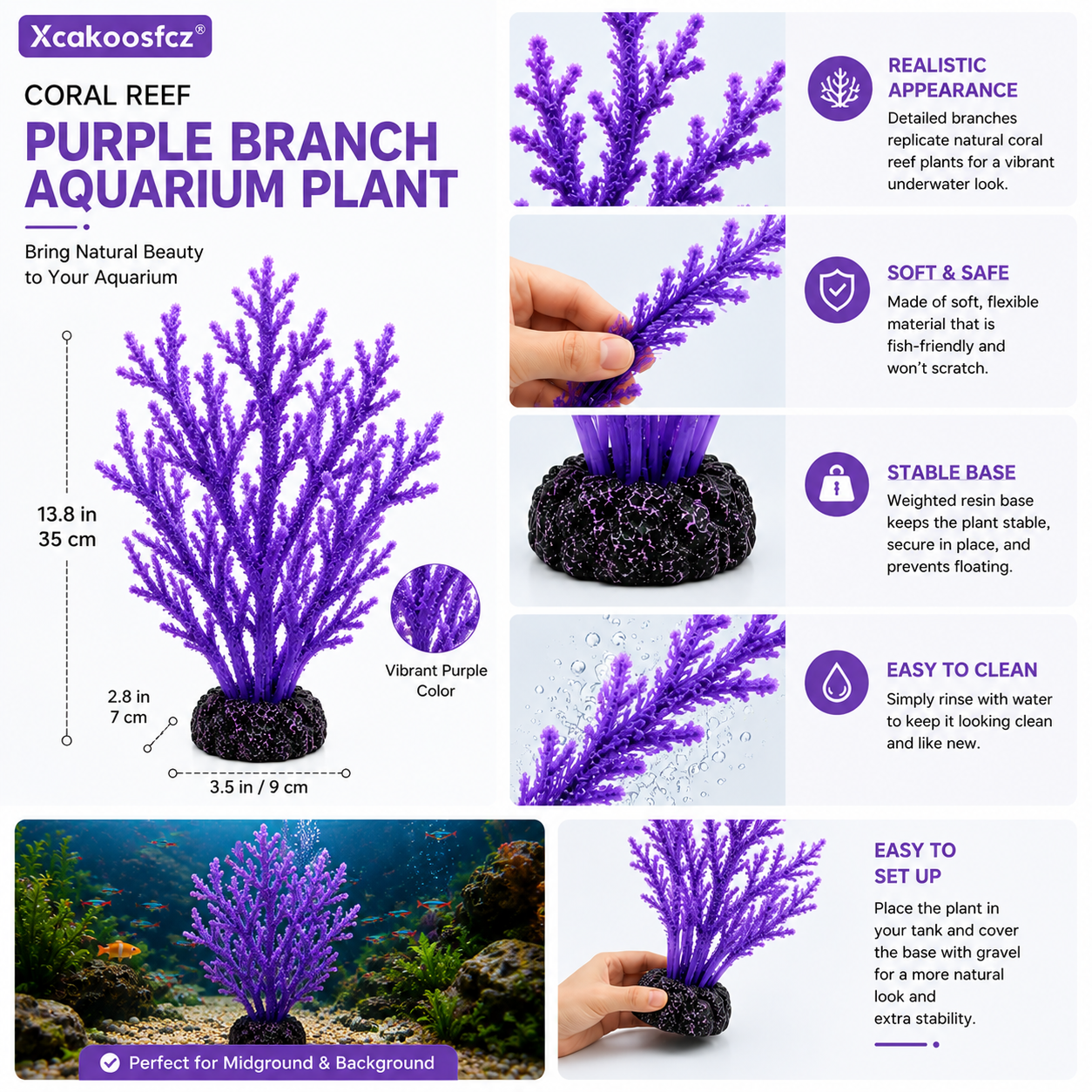 Xcakoosfcz® Coral Reef Purple Branch Aquarium Plant