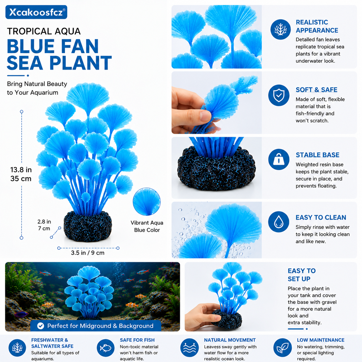 Xcakoosfcz® Tropical Aqua Blue Fan Sea Plant