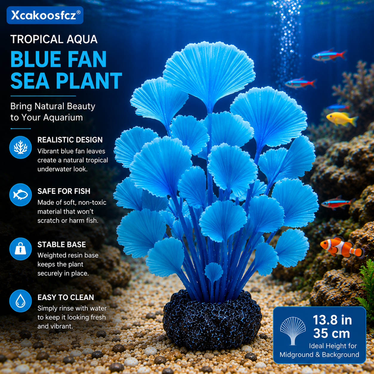 Xcakoosfcz® Tropical Aqua Blue Fan Sea Plant