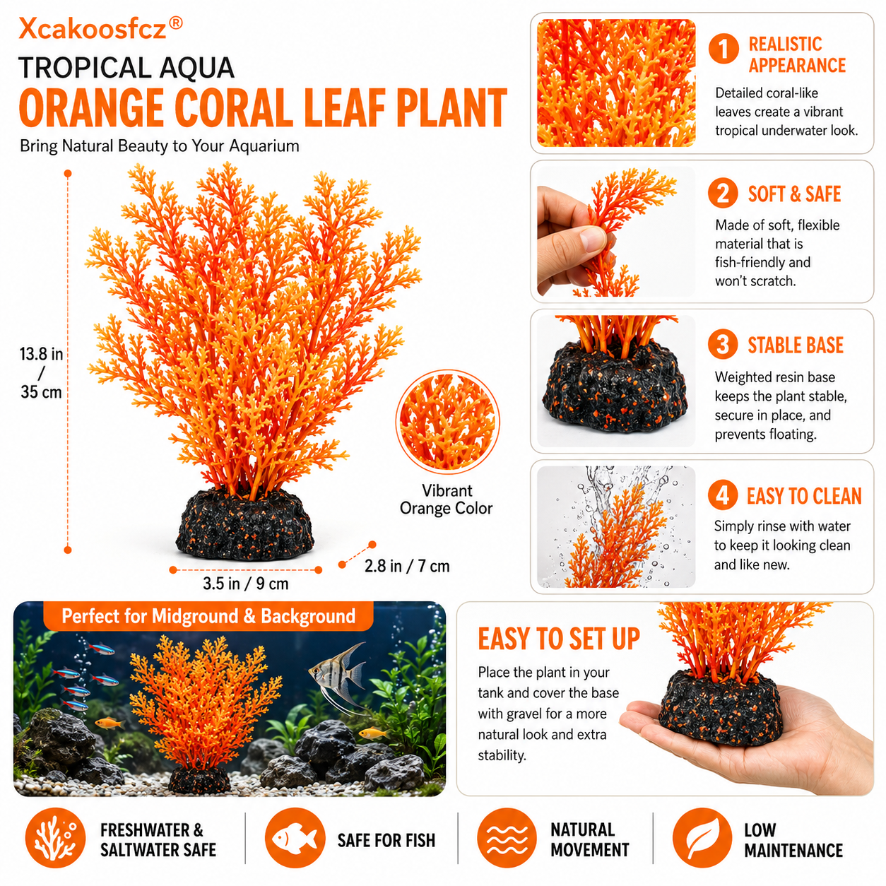 Xcakoosfcz® Tropical Aqua Orange Coral Leaf Plant