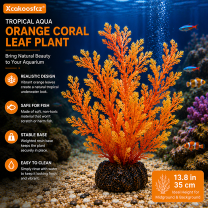 Xcakoosfcz® Tropical Aqua Orange Coral Leaf Plant